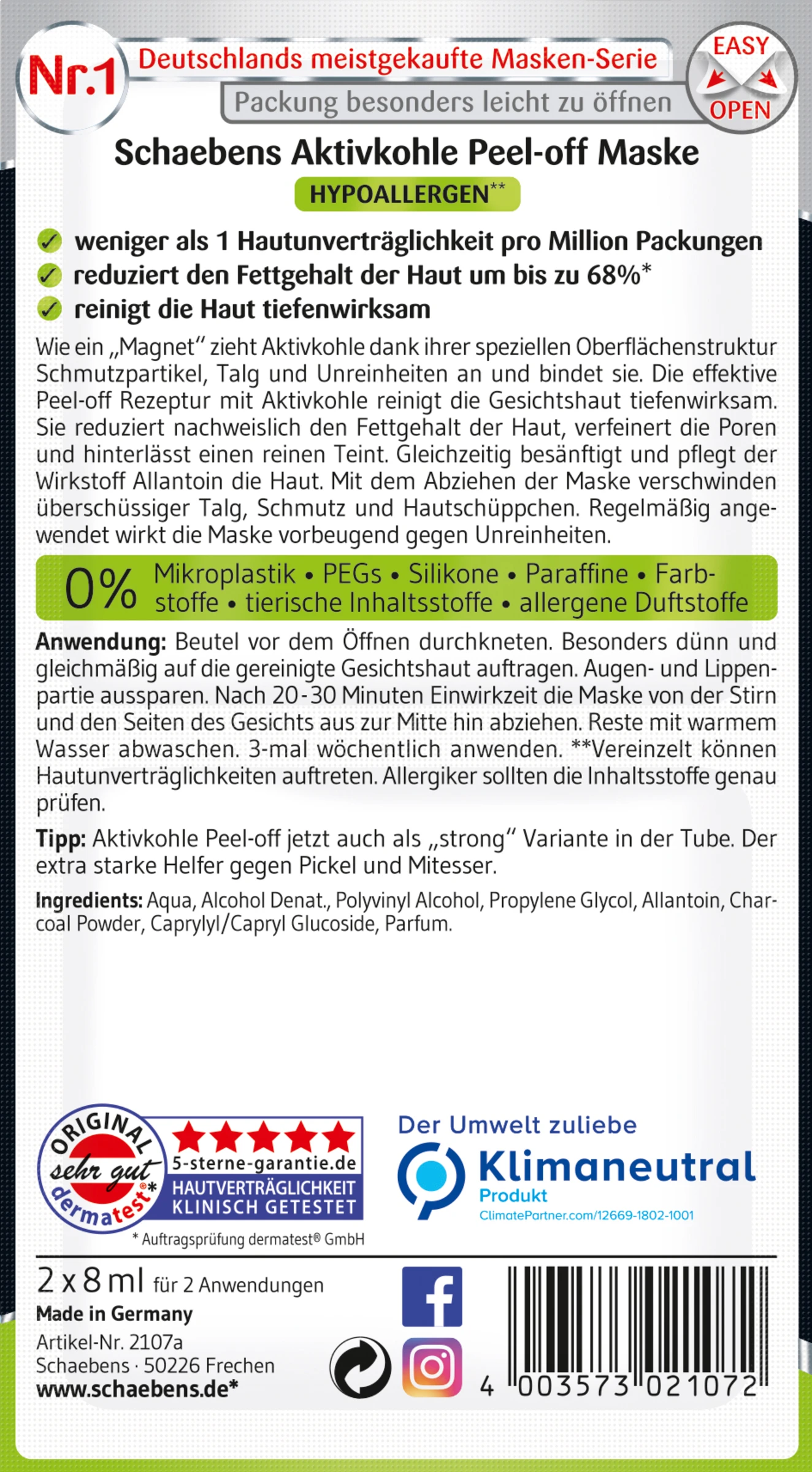 Schaebens Aktivkohle PEEL-OFF MASKE 4 Schaebens Aktivkohle PEEL-OFF MASKE – Bild 2