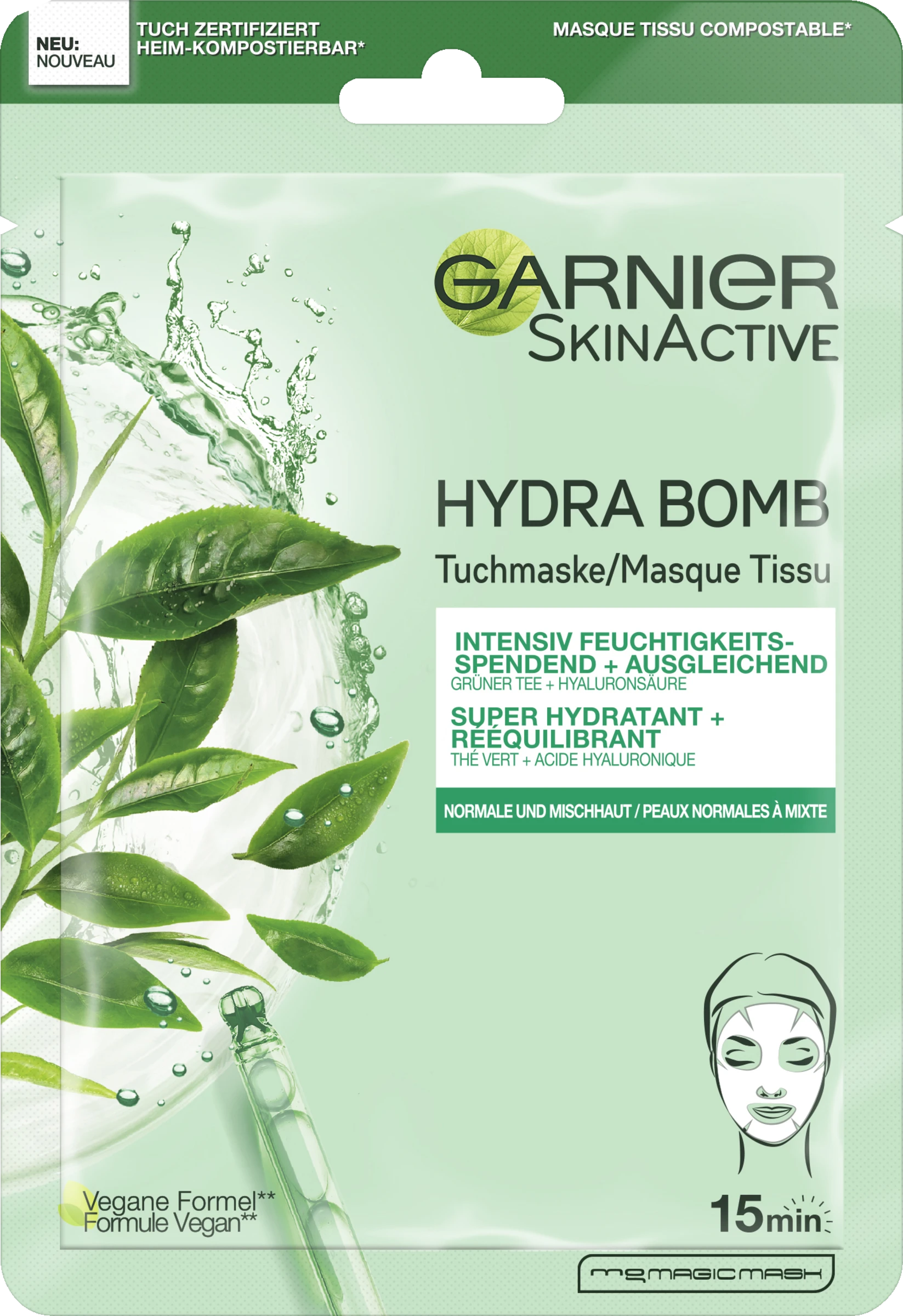 Garnier SkinActive Hydra Bomb Tuchmaske Grüner Tee 3 Garnier SkinActive Hydra Bomb Tuchmaske Grüner Tee