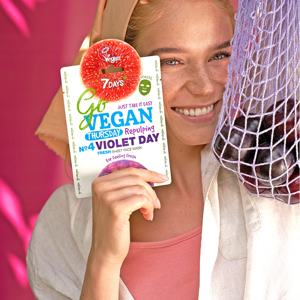 7DAYS Go VEGAN THURSDAY VIOLET DAY Tuchmaske 5 7DAYS Go VEGAN THURSDAY VIOLET DAY Tuchmaske – Bild 3