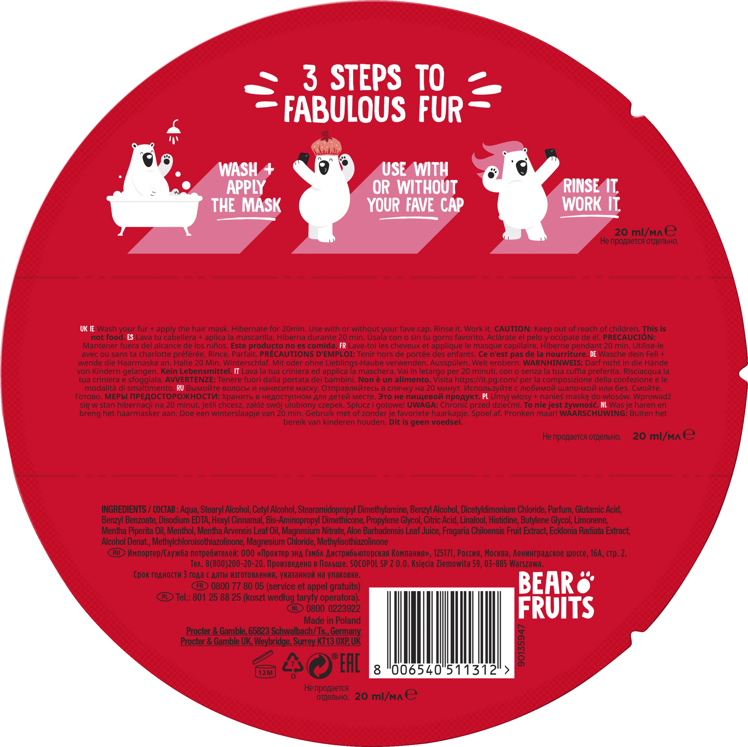 Bear Fruits Haarkur/Balsam/ Strawberry Hair Mask Refill 4 Bear Fruits Haarkur/Balsam/ Strawberry Hair Mask Refill – Bild 2