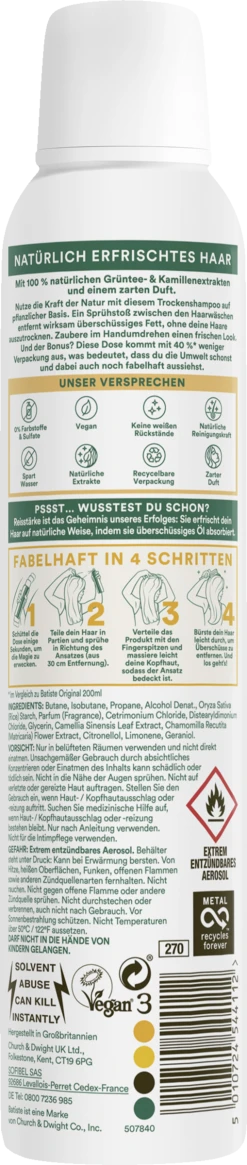 Batiste Trockenshampoo Naturally Grüner Tee & Kamille 6 Batiste Trockenshampoo Naturally Grüner Tee & Kamille -Mandarina Duck Fragrances-Shop MAM 8440775 SHOP IMAGE 1.4