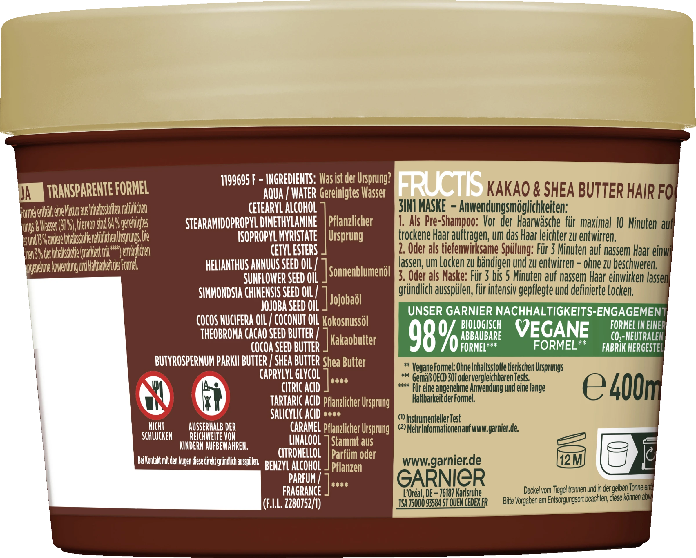 Garnier Fructis Definierendes Kakao Butter Hair Food 3in1 Maske 4 Garnier Fructis Definierendes Kakao Butter Hair Food 3in1 Maske – Bild 2